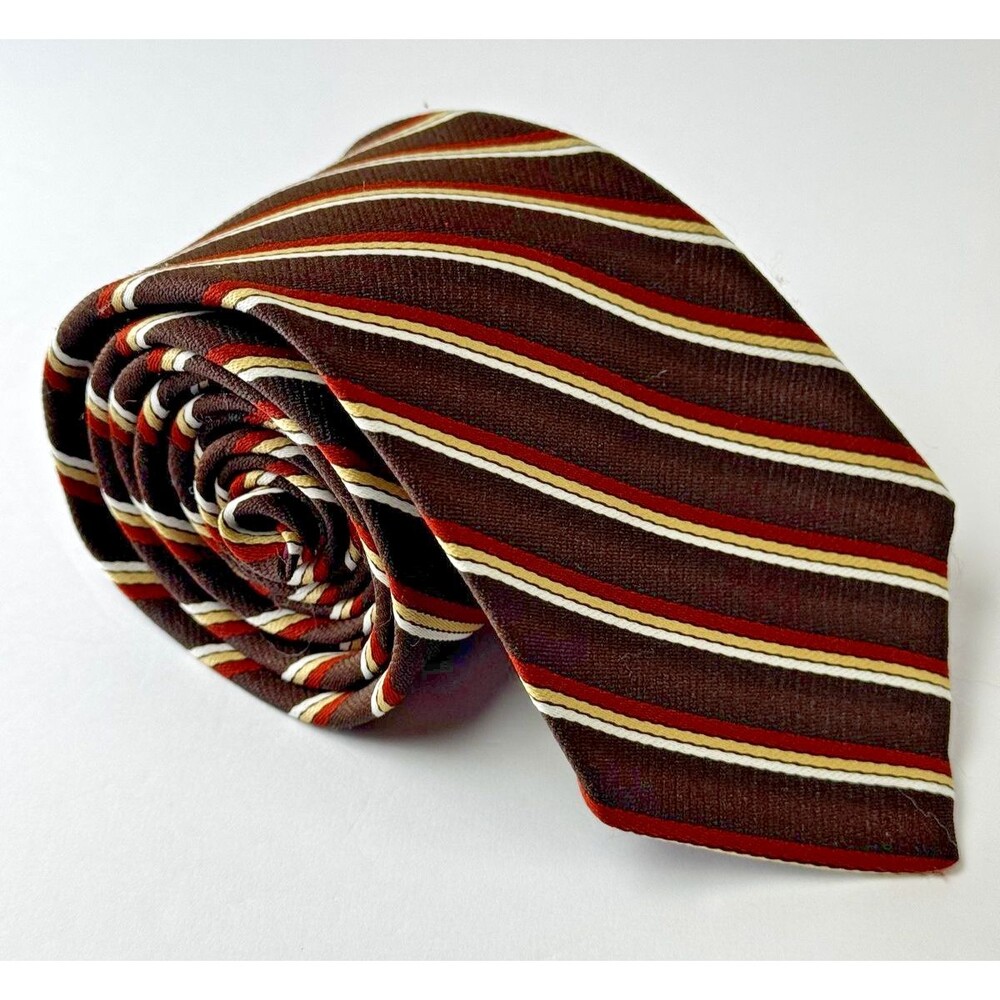Vintage Mervyn's Pour Les Hommes Tie Mens Brown‎ Striped Wide 70s Polyester USA